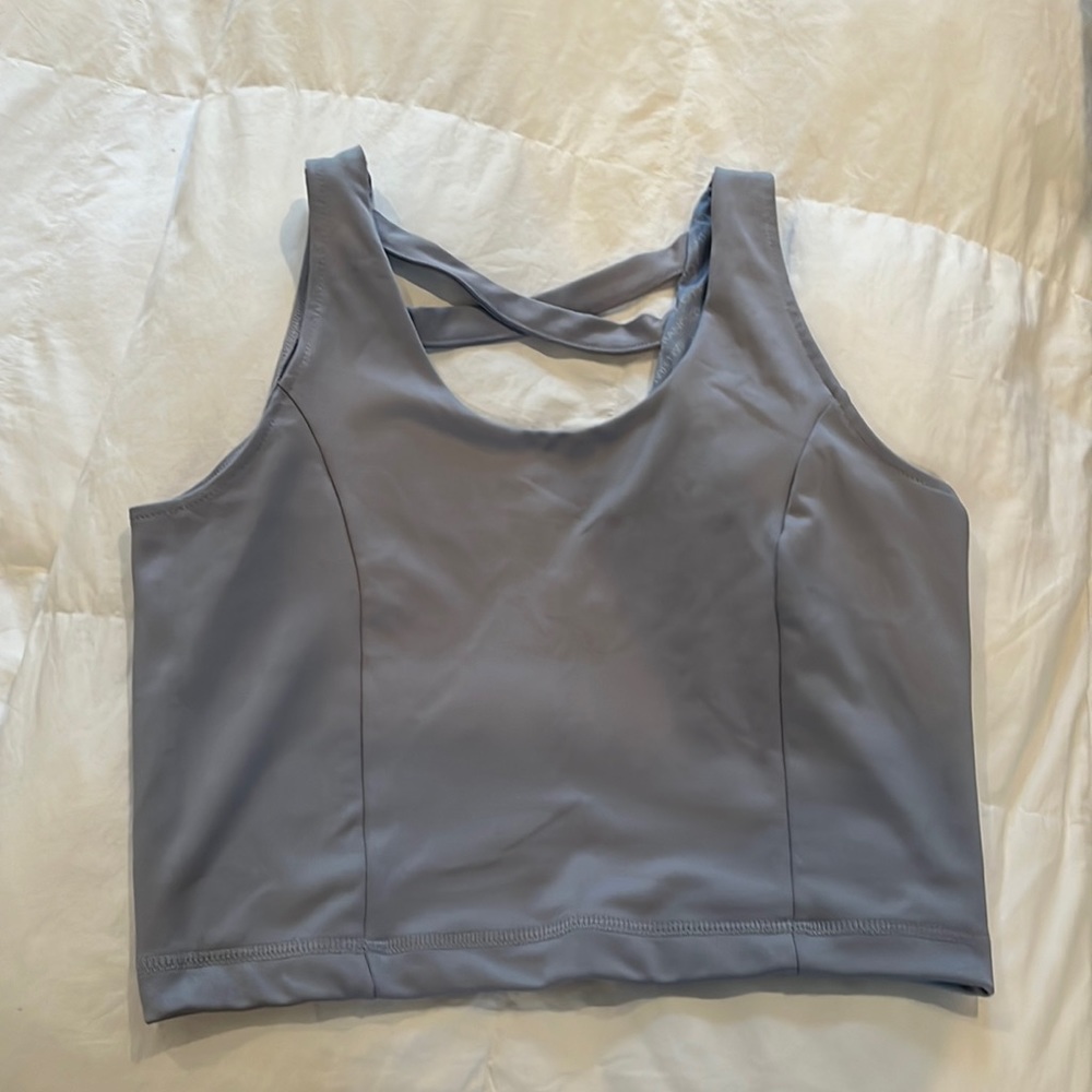 Blue cropped workout tank